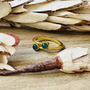 Fashionable Brass Green Onyx <b>Ring</b> 18k Gold Plated <b>Statement</b> Minimalist <b>ring</b> Double Stone Dainty <b>Ring</b> Wholesale <b>Ring</b> For Women - Product Image 1