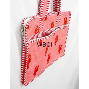 WBCI Laptop Tote <b>Bag</b> Pink Lobster Print Red White Stripe Zipper Casual Travel Shoulder <b>Bag</b> Large Capacity - Product Image 4