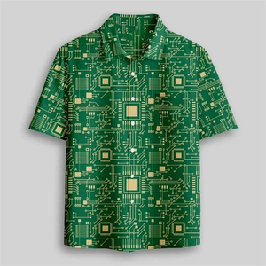 Camisa de Hombre con Estampado 3D de Símbolos Matemáticos y Placa de Circuito, Manga Corta, Cuello Solapa, Estilo Casual y Holgado para Verano - Product Image 3