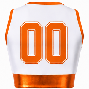 Maillot de cheerleading sans manches sublimé blanc et orange, tenue de sport athlétique pour l'entraînement, la performance et la compétition - Product Image 2