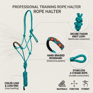 Cuerda de Entrenamiento Profesional Teal, Cabezal de Cuerda Trenzada a Mano, Brida de 4 Hilos, Nudo de Fiador para Establos, Lazo para Caballos, Equipo Práctico y Duradero - Product Image 5