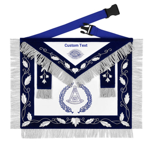 Past Master Blue Lodge Apron - Blue Velvet Silver Bullion With Wreath & Fringe premium regalia manufacturing standards. - Product Image 1