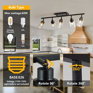 Kit di illuminazione a binario nero a 5 luci, applique da parete per bagno e luci orientabili a soffitto per cucina - Product Image 6