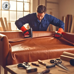 Guantes de Trabajo de Cuero de Grano Completo para Muebles, Guantes de Seguridad Premium Resistentes a la Abrasión con Costuras Reforzadas, Rojo y Negro - Product Image 4