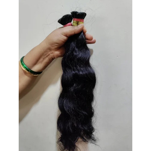 Extensions de cheveux indiens bruts 100 % non traités, alignés sur la cuticule, trame droite, sans nœuds, sans perte, coupés d'un seul donneur, style ondulé - Product Image 1