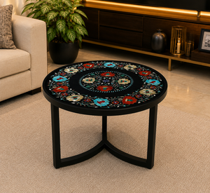Luxury Black Marble Inlay Round Coffee Table <b>Top</b> Handmade Floral Art Design Modern Office Center Furniture Diwali Eco-Friendly - Product Image 3