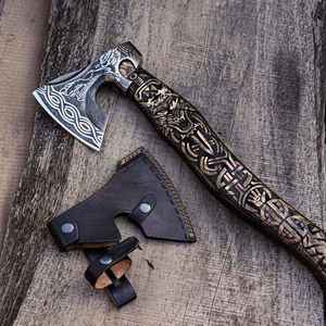 New Customized Handmade Carbon Steel <b>Axe</b> with Wood <b>Handle</b> Wholesale Hatchet Hot Selling camping <b>axe</b> - Product Image 3