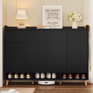 Mobiletto Portascarpe Contemporaneo di Tendenza con Ripiani Regolabili e Gambe in Legno Massello, Organizzatore Minimalista per la Casa - Product Image 2