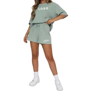 New Arrival <b>Women's</b> Casual Sports <b>Shorts</b> and T-shirt Set Solid Cotton <b>Knee</b>-<b>Length</b> O-Neck Half-Sleeve Summer Collection - Product Image 4