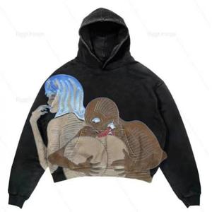 Sudadera con Capucha Negra para Hombre, Estampado de Calavera y Llamas, Algodón, Estilo Otoñal, Manga Regular, Logotipo Tejido en la Espalda - Product Image 2