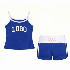 Women's Custom Logo 2-Piece Summer Loungewear <b>Set</b> Ribbed Sleeveless Crop Top Knee-Length Biker Shorts Solid Pattern - Product Image 4