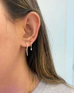 Pendientes Huggie Dagger de Oro Sólido 14K 18K con Diamantes Cultivados en Laboratorio de Corte Redondo Pavé, de Lujo, con Puntas Pequeñas y Forma de Gota, Joyería Fina - Product Image 2