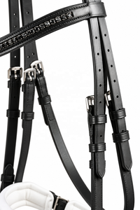 Brida de Cuero Italiano para Caballo con Narquera Acolchada Blanca y Frontal de Cristal, Ajustable, para Equitación y Entrenamiento - Product Image 4