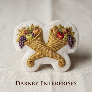 Insigne personnalisé de la franc-maçonnerie, broderie en fil de soie, badge Corne abondante, broderie à la main en fil d'or, emblèmes Corne de Prospérité en velours blanc - Product Image 1