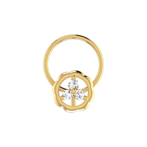AJRETAIL Bijou de piercing pour femme en or 14K, diamant naturel taille brillant 0,045 ct, clou de nez, design Trio de fleurs, style ethnique - Product Image 1