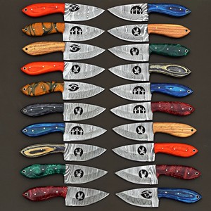 Cuchillo de Caza y Supervivencia de Hoja Fija de Acero de Damasco de Alta Calidad con Mango de Madera y Funda de Cuero, Personalizable OEM - Product Image 3