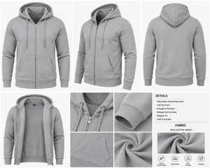 Sweat-shirt à capuche léger et décontracté pour homme, 100 % coton molletonné, avec fermeture éclair intégrale, cordon de serrage et poches kangourou - Product Image 5