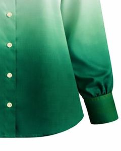 Camisa de Mujer con Botones y Manga Larga, Color Degradado de Blanco a Verde Esmeralda, Blusa Casual de Oficina, Fabricante de Ropa Personalizada OEM - Product Image 6