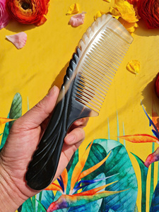 Artisan buffalo horn comb professional hair styling tool <b>smooth</b> rounded edge design - Product Image 6