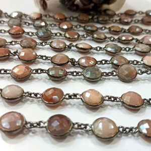 Connecteur de chaîne en laiton naturel avec pierre de lune mystique multicouche, forme pièce de monnaie, briolette 9mm-11mm, pour la fabrication de bijoux, vendu à l'unité - Product Image 4