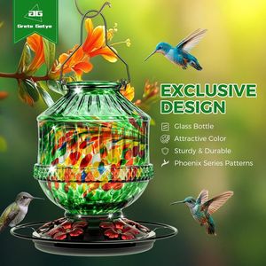 Comedero para Colibríes de Vidrio Soplado a Mano de 25 Onzas, Percha para Néctar de Aves Silvestres para Exteriores, 5 Orificios para Flores, Resistente a Fugas, Accesorio para Observación de Aves - Product Image 4