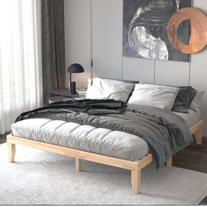 Base de cama tamaño King de madera maciza de alta calidad, tallada a mano, con piecero, la mejor opción en muebles de dormitorio de madera. - Product Image 1