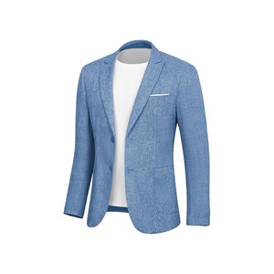 Blazer en coton bleu pour homme, style italien, simple boutonnage, col cranté, respirant, coupe classique, tissu tissé - Product Image 1