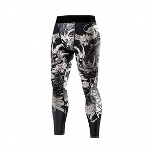 Men's Full Length <b>Print</b> <b>Leggings</b> With Logo On Waist Breathable Spandex Polyester Elastic Waist Compression Pants - Product Image 1