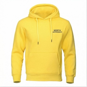 North Approach <b>Men's</b> Yellow Hooded Sweatshirt Regular Fit Cotton Fleece Casual Autumn Hoodie With Front Pocket - Product Image 1