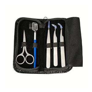 Ensemble d'appliqueurs pour cils en acier inoxydable allemand, pinces et ciseaux à pointe fine pour extensions de cils avec étui en cuir PU - Product Image 1
