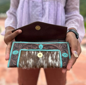 มาใหม่มือเครื่องมือแกะสลักกระเป๋าสตางค์ Turquoise คลัทช์ผมมีสไตล์บนหนัง Cowhide กระเป๋าสตางค์หลายใช้กระเป๋าสตางค์หนังตะวันตก - Product Image 4