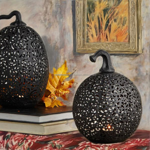 Porte-bougie en métal en forme de citrouille d'Halloween, noir, 8,75 pouces et 11 pouces, par Way to Celebrate, porte-bougie décoratif pour la maison - Product Image 1