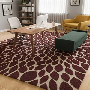 Alfombra Moderna de Diseño Geométrico, Alfombra de Salón con Diseño Floral Color Borgoña, Alfombra de Estilo Mid-Century, Decoración Abstracta Contemporánea para el Hogar - Product Image 2