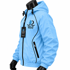 OARH_INT INDUSTRY Coupe-vent à capuche bleu clair pour homme, fermeture éclair, style décontracté et sportif, en polyester, pour l'hiver - Product Image 3