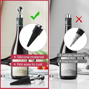 Bouchon de bouteille de vin en caoutchouc de silicone à fermeture hermétique côtelée 3,94 pouces noir - Product Image 2