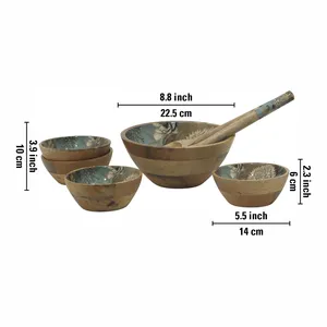 Juego de Tazones de Madera para Servir, Exterior de Madera Natural con Interior Esmaltado, Vajilla Rústica y Moderna - Product Image 4