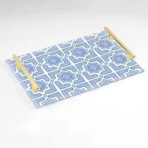 Galaxy Design <b>Rectangle</b> Metal Decorative Serving Tray Gold Handles Dishwasher Safe Eco-Friendly Modern <b>Coffee</b> <b>Table</b> Platter Home - Product Image 5