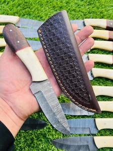 Couteau de chasse en acier Damas, lame pointue, manche en bois et os, lame fixe de 8 pouces avec étui en cuir - Product Image 2