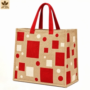 Sac de courses en jute naturel laminé, sac de courses pour la vente au détail, 30x30x15 cm, logo personnalisé, vente en gros, OEM, marque privée, modèle PH-JT-18 - Product Image 1