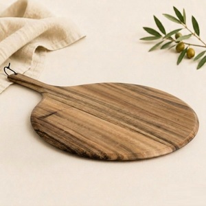 Planche à pizza ronde en bois d'acacia artisanale de qualité supérieure avec poignée, planche à découper durable et écologique pour la viande et le fromage - Product Image 2