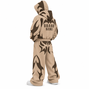 Ensemble de survêtement oversize personnalisé Y2K avec imprimé flamme, sweat à capuche zippé et pantalon de survêtement large, couleur unie, streetwear personnalisé - Product Image 4