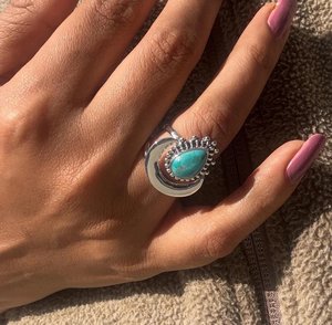 Anillo de Plata de Ley 925 con Turquesa Genuina en Forma de Luna Creciente, Joyería Bohemia con Piedras Preciosas para Mujer - Product Image 5