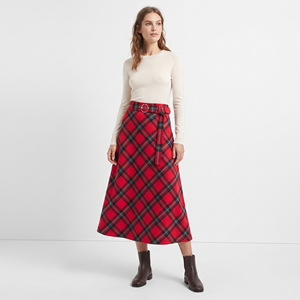 Women's High Waist <b>Wool</b> Plaid Long Skirt Ankle Length With Belt Winter <b>Wool</b> Flannel Long Skirts Ladies - Product Image 1