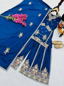 Elegante diseñador tradicional ropa informal Top Sharara Dupatta conjunto nueva Elegante ropa de fiesta Salwar Kameez encaje detalle Floral - Product Image 6