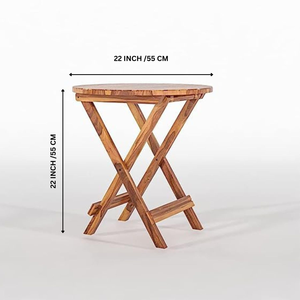 Table ronde pliable en bois de Sheesham, table basse portable en bois pour balcon, patio, jardin, salon, meubles d'extérieur et d'intérieur - Product Image 2