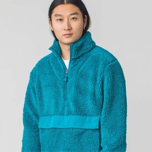 Unisex Teal Fleece <b>Zip</b>-<b>Up</b> <b>Jacket</b> Regular Fit Stand Collar Casual Winter Wear Pocket Design Solid Color - Product Image 2