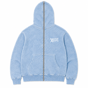 Sweat-shirt streetwear personnalisé en molleton de coton épais, coupe oversize, avec capuche intégrale zippée style cagoule, effet délavé à l'acide et logo - Product Image 3