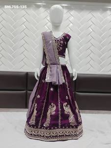 Conjunto de lehenga listo para usar de seda Vichitra con hilo multicolor, zari, lentejuelas y motivos animales, para uso ocasional. Proveedor indio. - Product Image 4