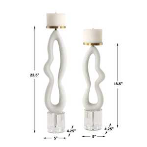 Ensemble de porte-bougies sculpturaux abstraits blancs, design texturé moderne avec base en cristal pour une décoration intérieure de luxe, qualité supérieure - Product Image 4