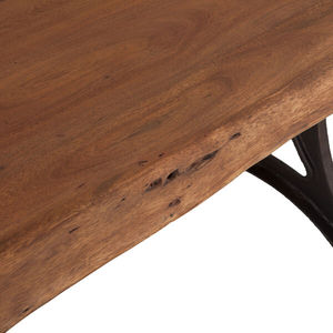 Modern Foldable Solid Acacia Wood Slab Rectangle Dining <b>Table</b> with Heavy Metal Base 6-Seater for Dining Room Furniture - Product Image 6
